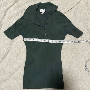 Green Ribbed Fitted Button Down Polo Shirt